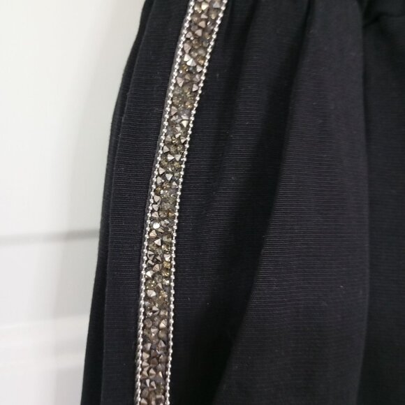 Zara Black Jogger Pants Size L With Side Rhinestone Detailing - Tencel Fabric - Picture 7 of 13